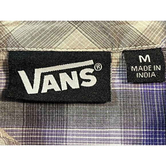 VANS Purple White Checkered Button Down Pearl Snap Western Shirt M Skater - Picture 7 of 11